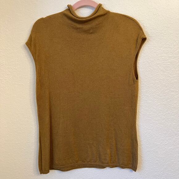 Vintage WinterSilks Sweater Vest Large 90s Silk Angora Rollneck Tan Preppy Work - Picture 5 of 9